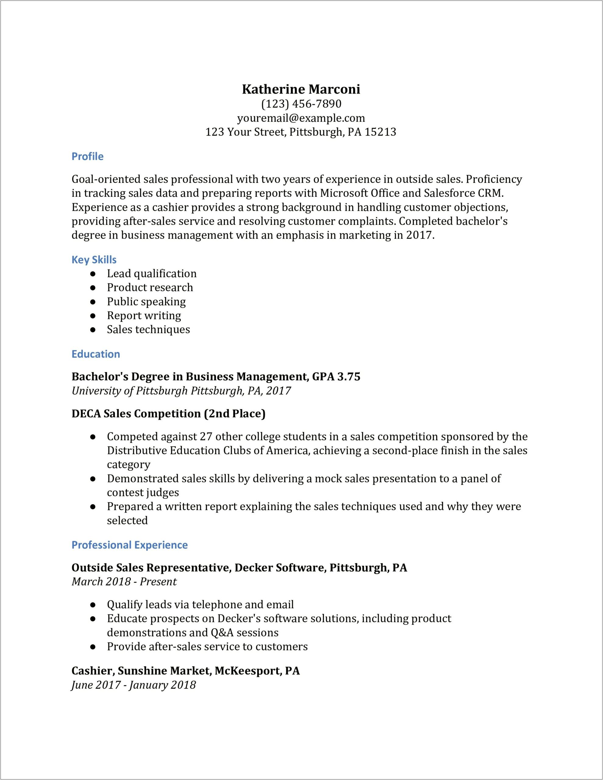 Outside Sales Professional Resume Examples
