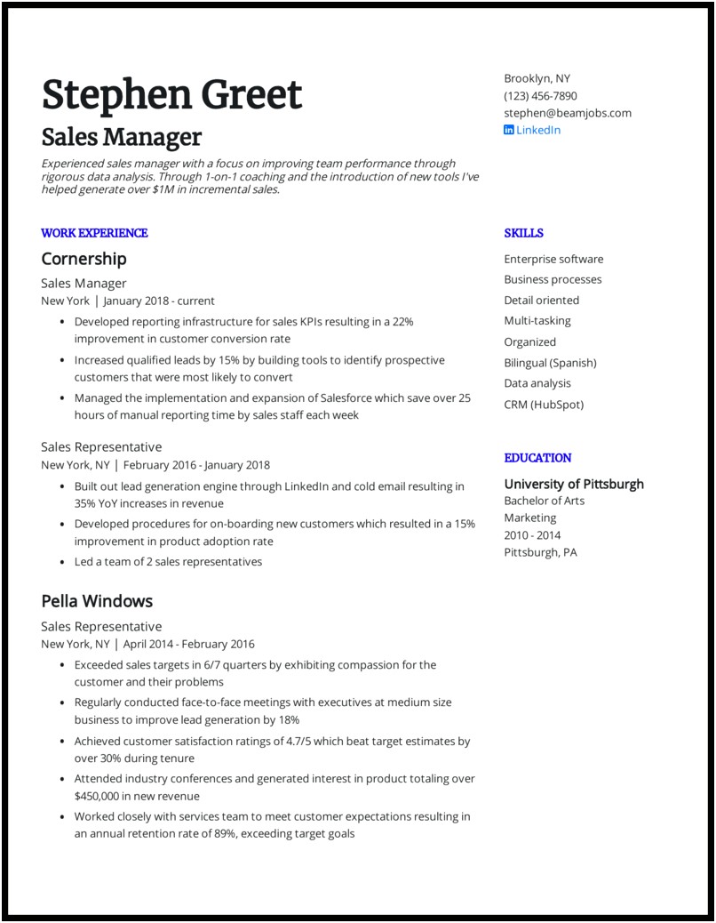 Outside Sales Representative Resume Summary Samples