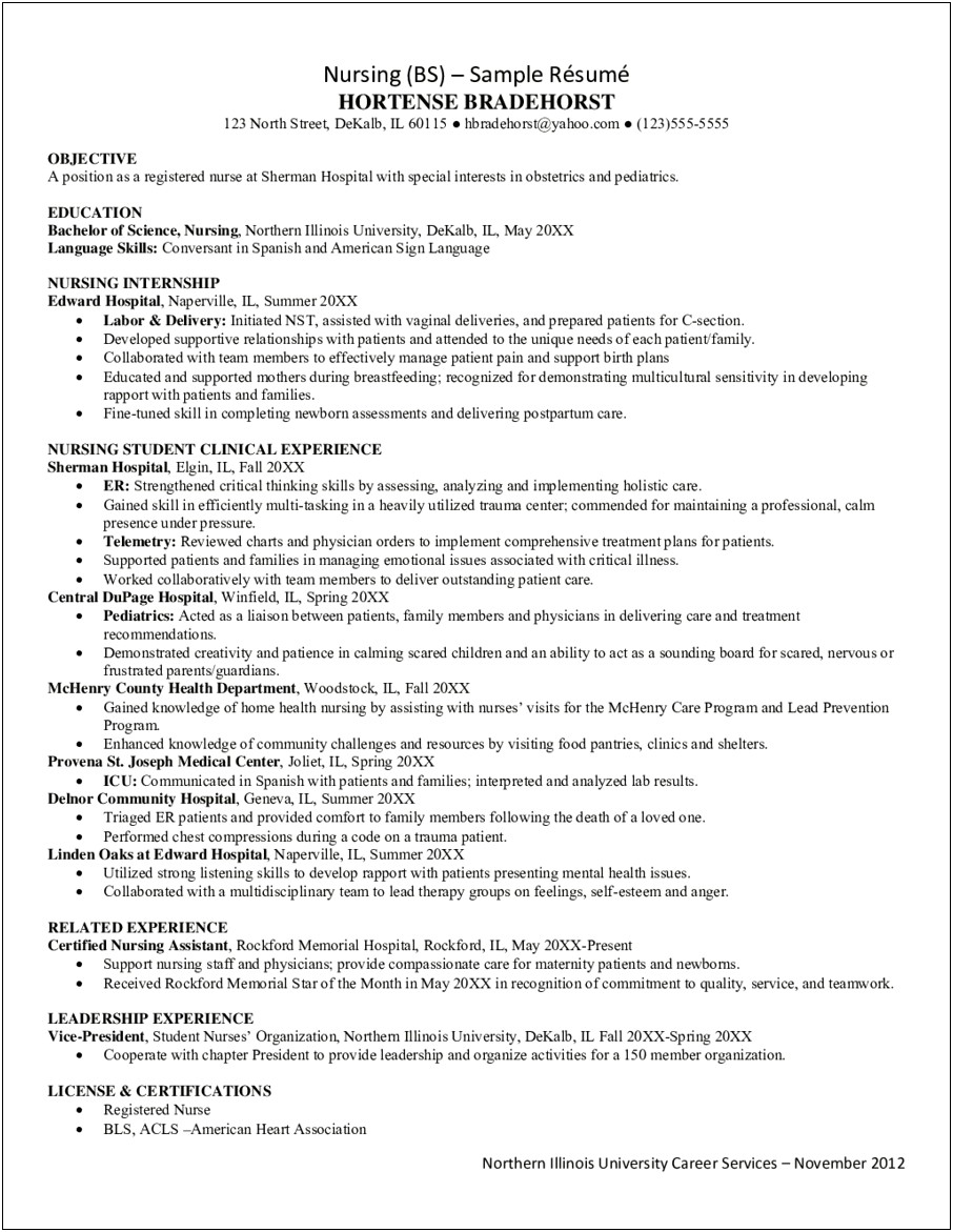 Outstanding Resume For A Nursing Assistant With Experience