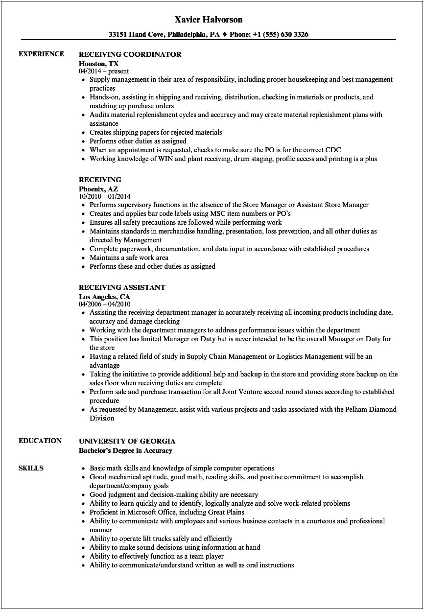 Packing And Receiving Resume Samples