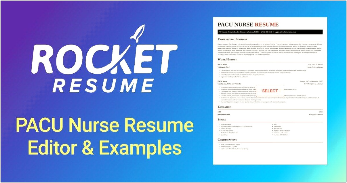 Pacu Nurse Career Profile Sample Resume