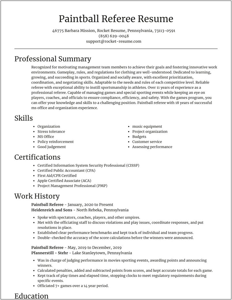 Paintball Referee Job Description Resume Exampel