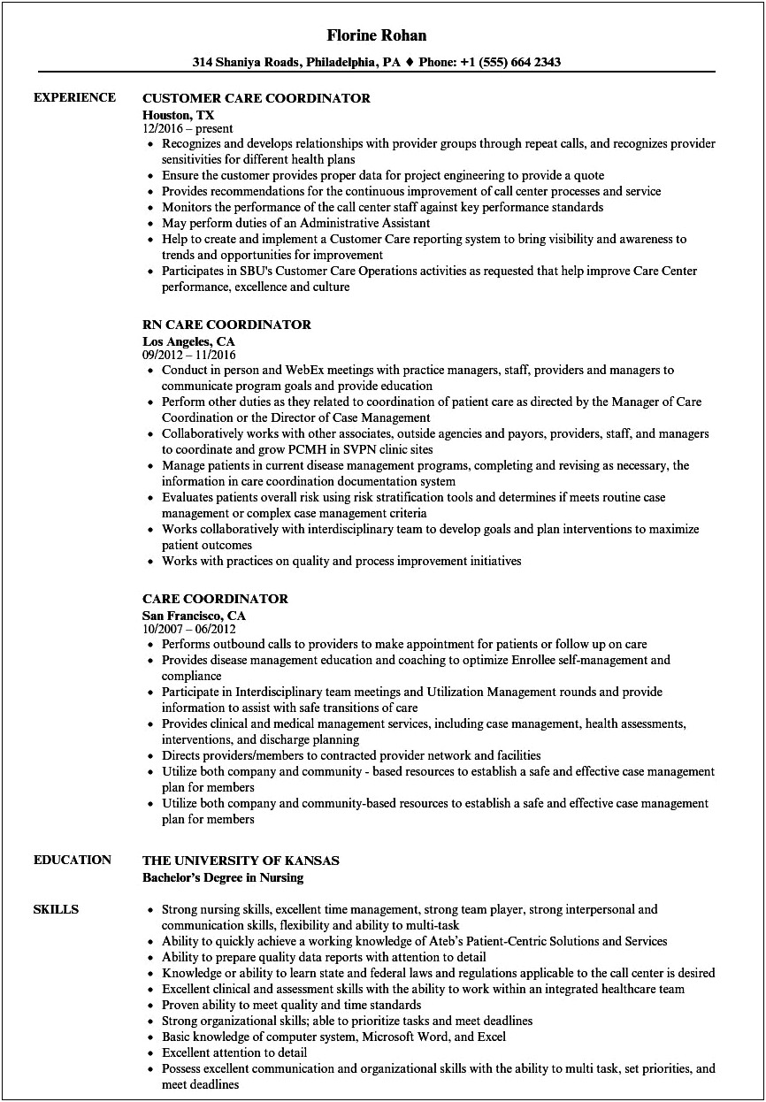 Palliative Care Coordinator Resume Objective