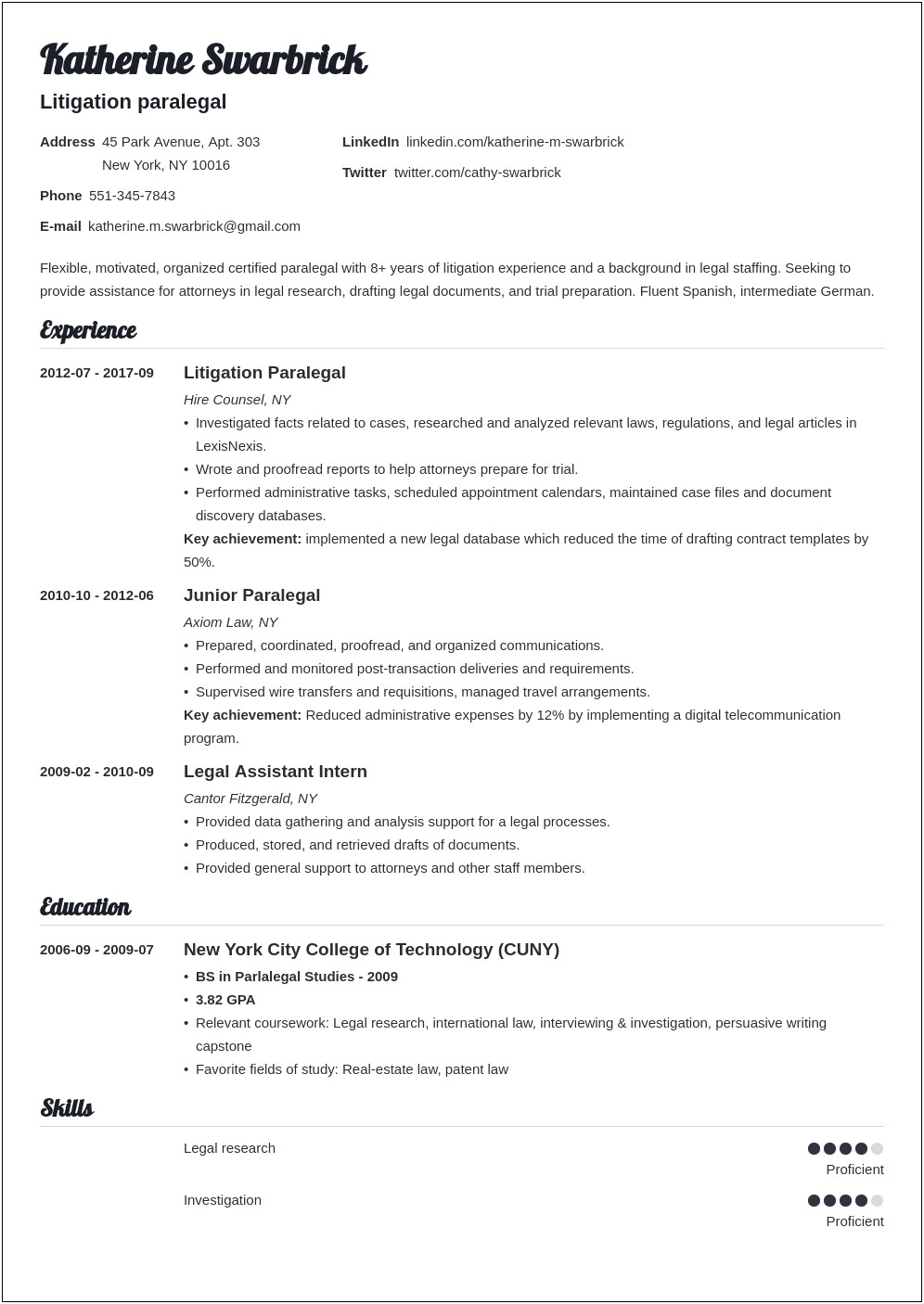 Paralegal Resume Objective No Experience