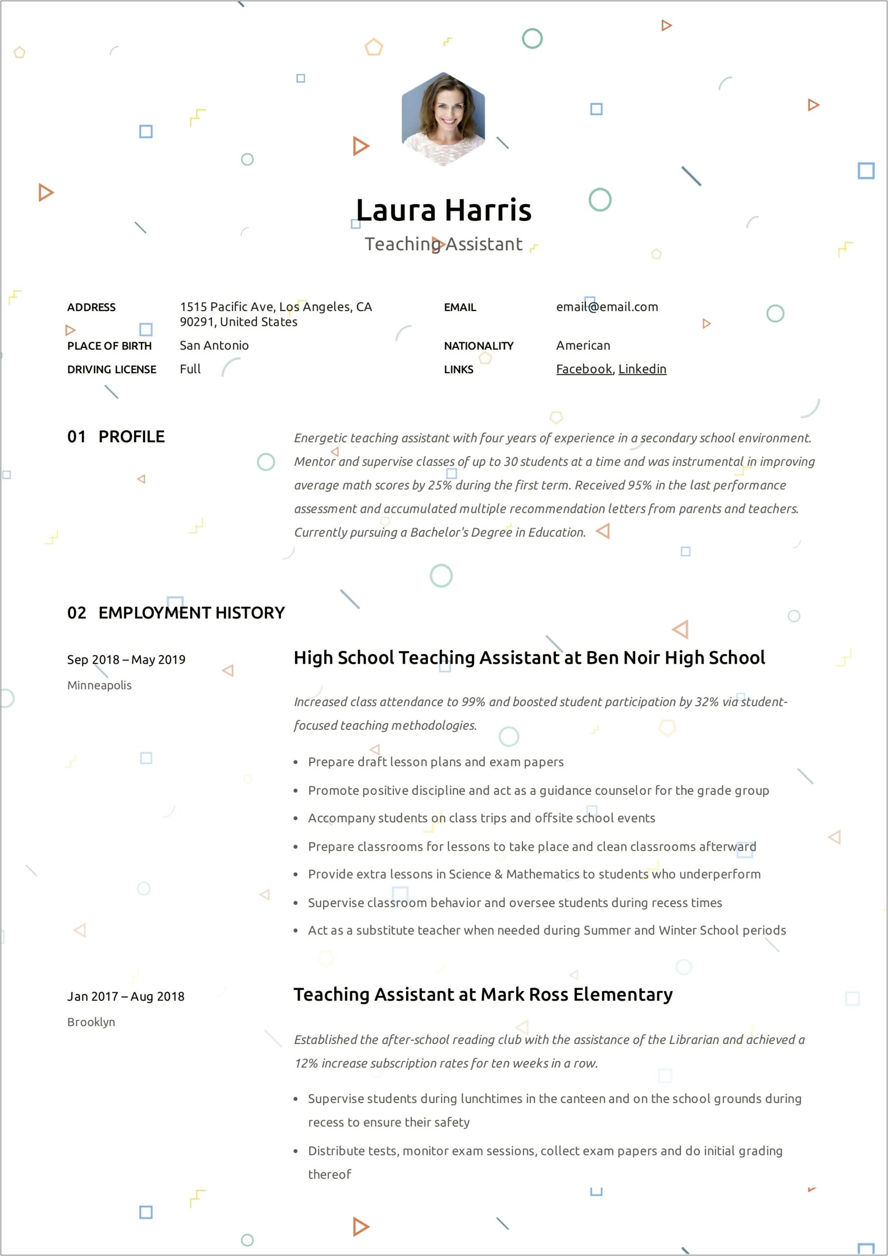 Paraprofessional Resume For High School Student