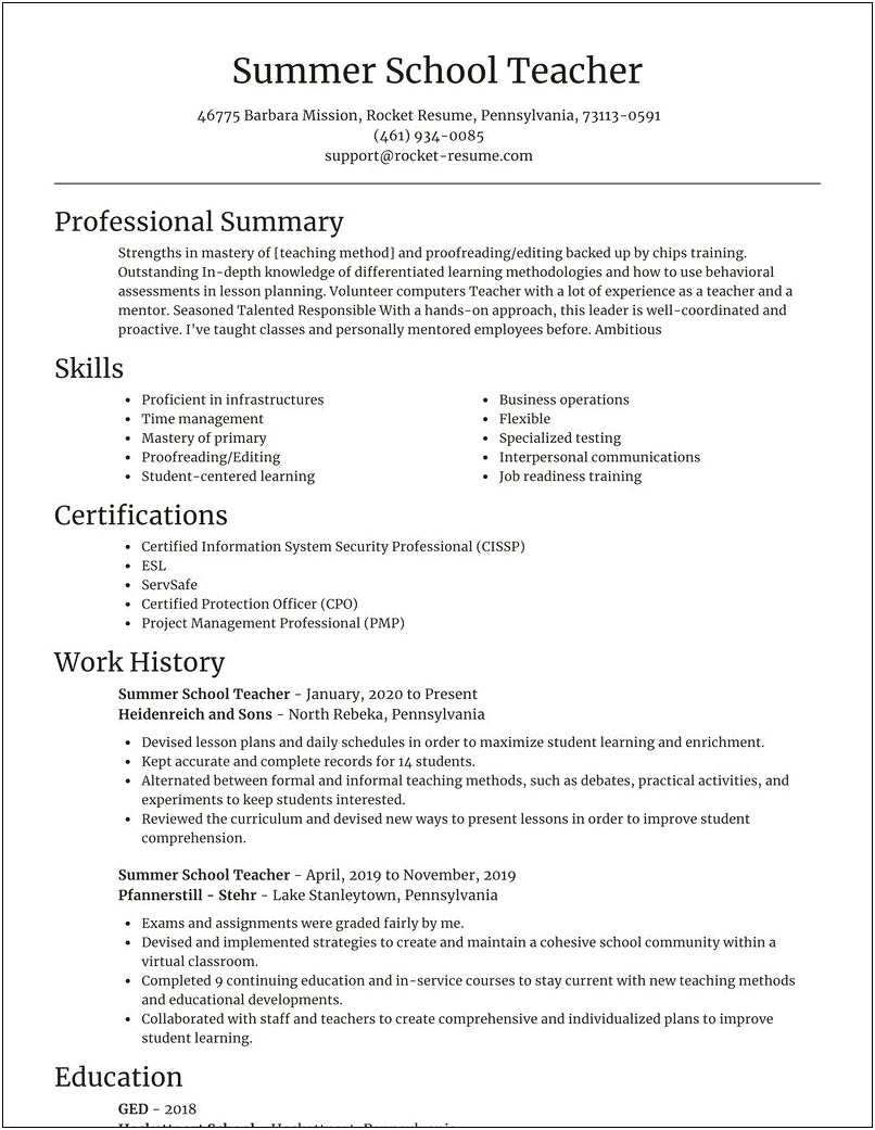 Paraprofessional Summer Job Description For Resume