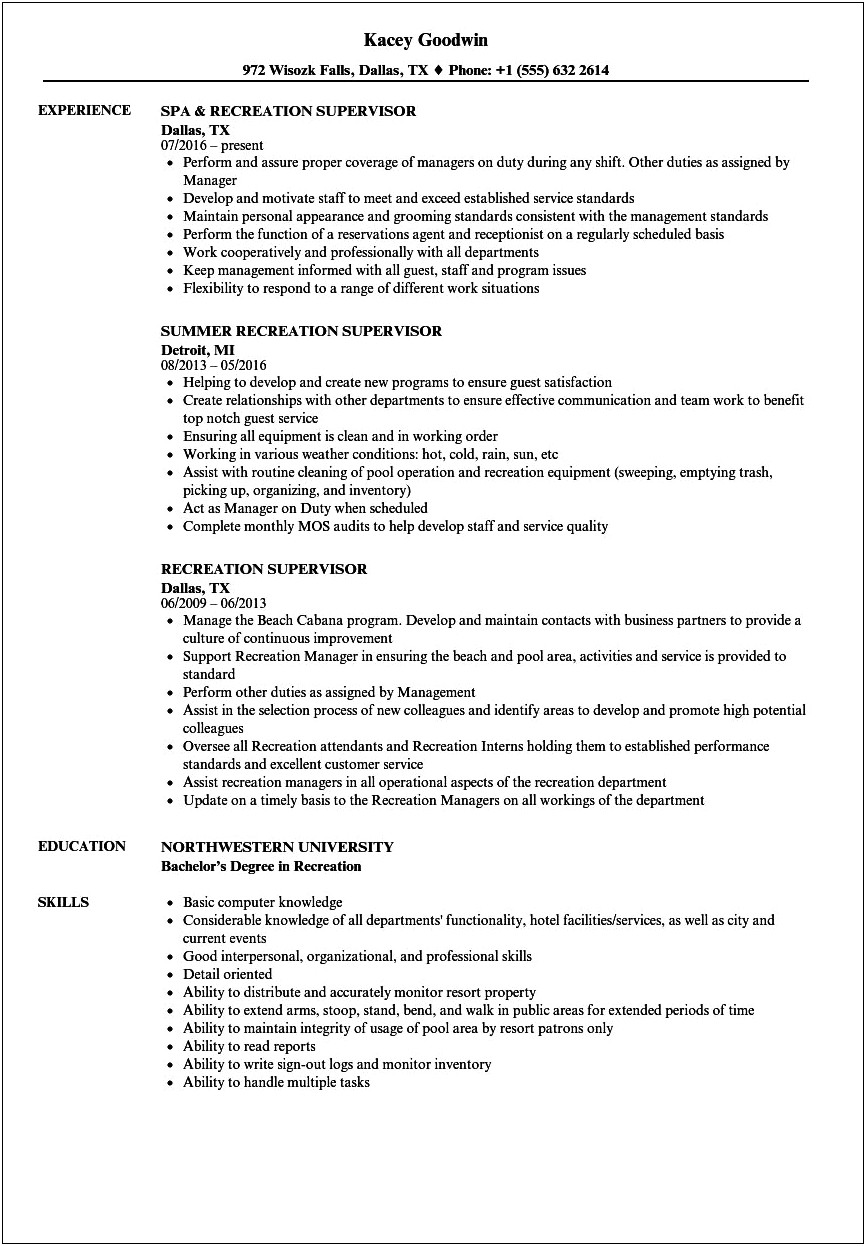 Park And Recreation Administrative Assistant Skills For Resume