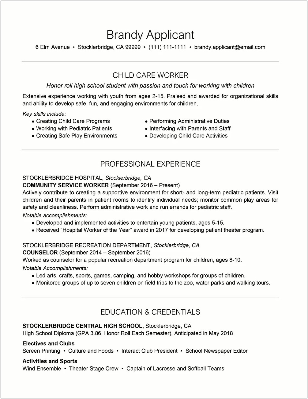 Parks And Recreation Resume Samples