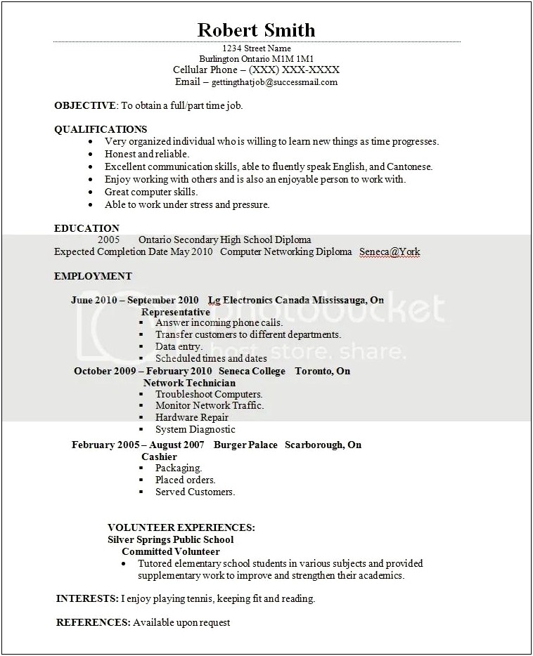 Part Time Job Resume Career Objective