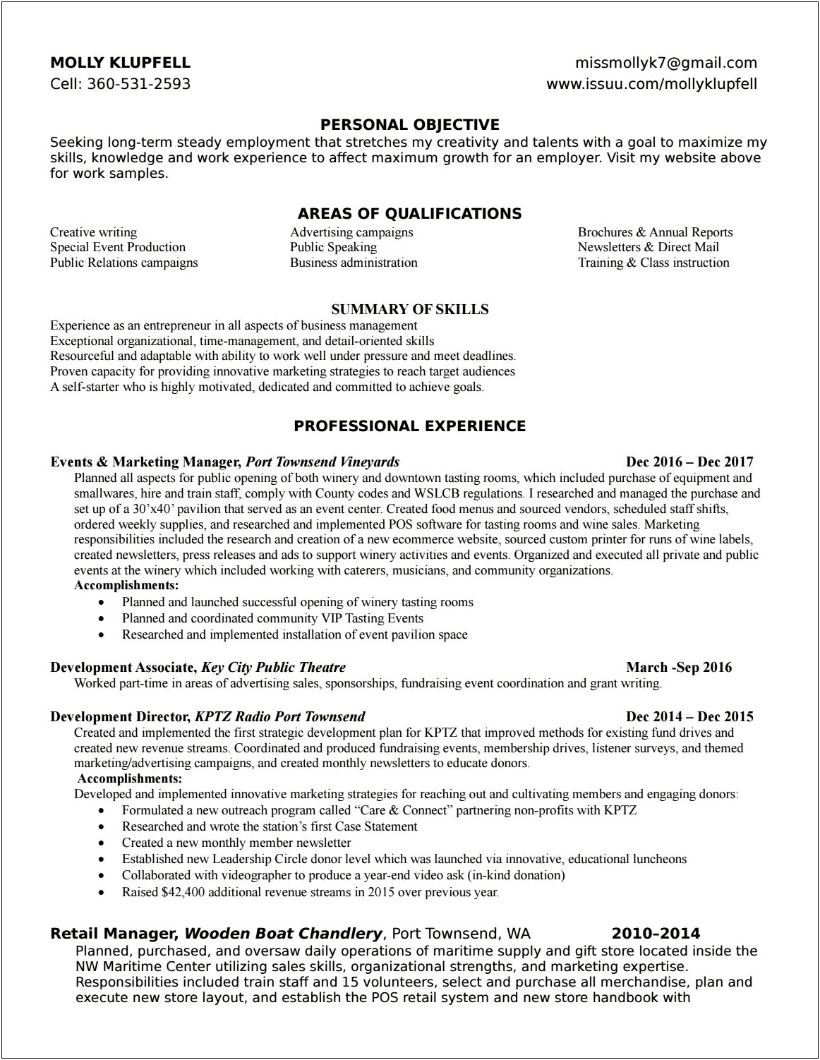 Part Time Retail Manager Responsibilities Resume