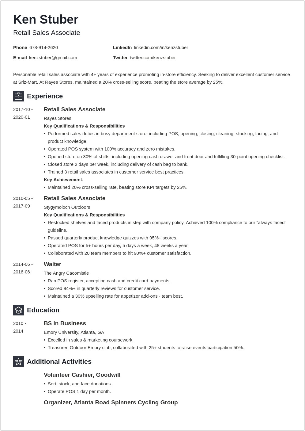 Part Time Sales Associate Resume Example