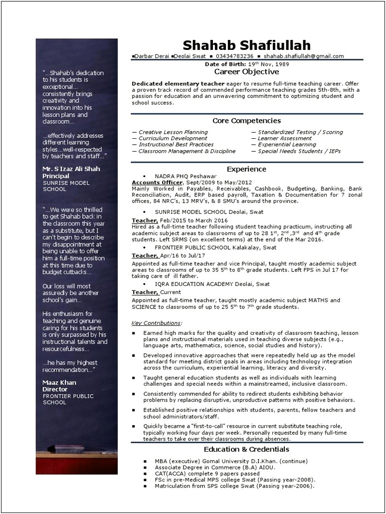 Part Time Teaching Worded On Resume