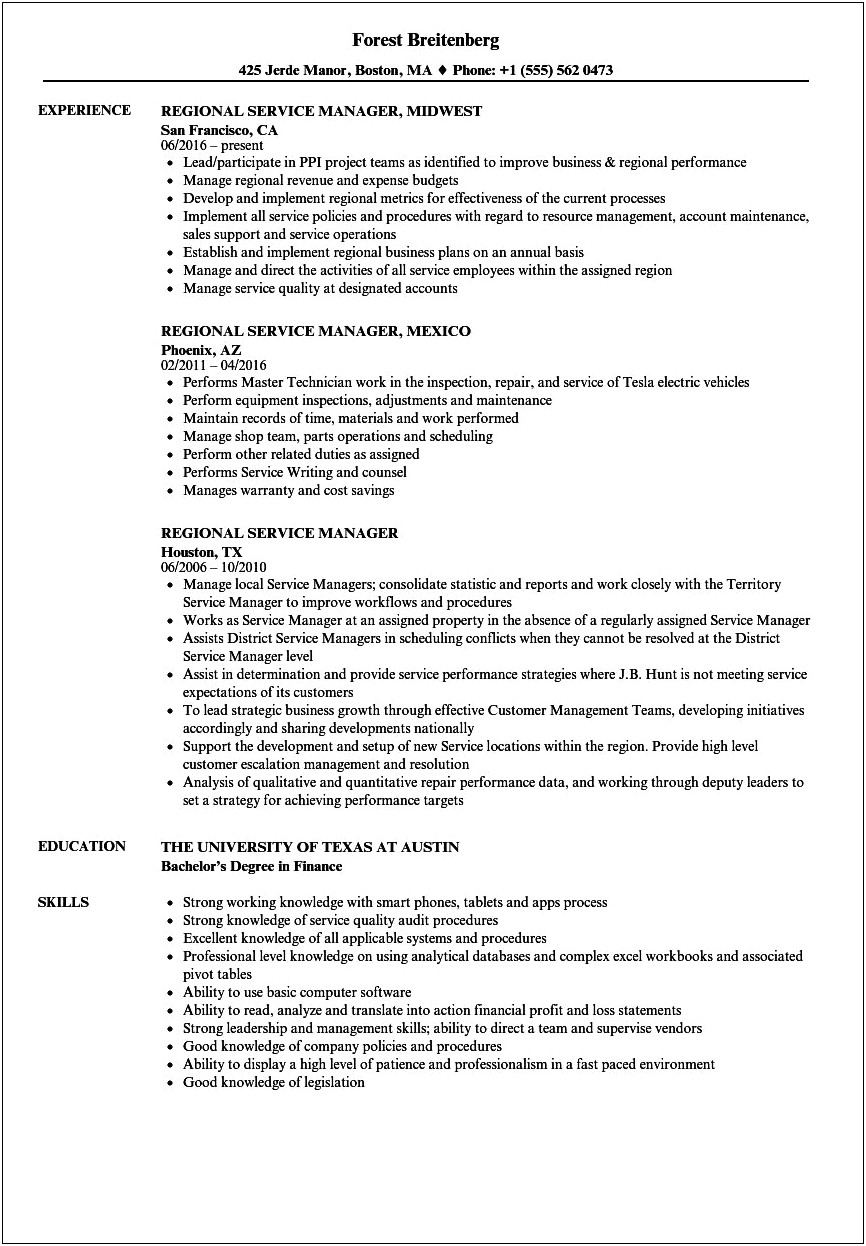 Parts Manager Job Description On Resume