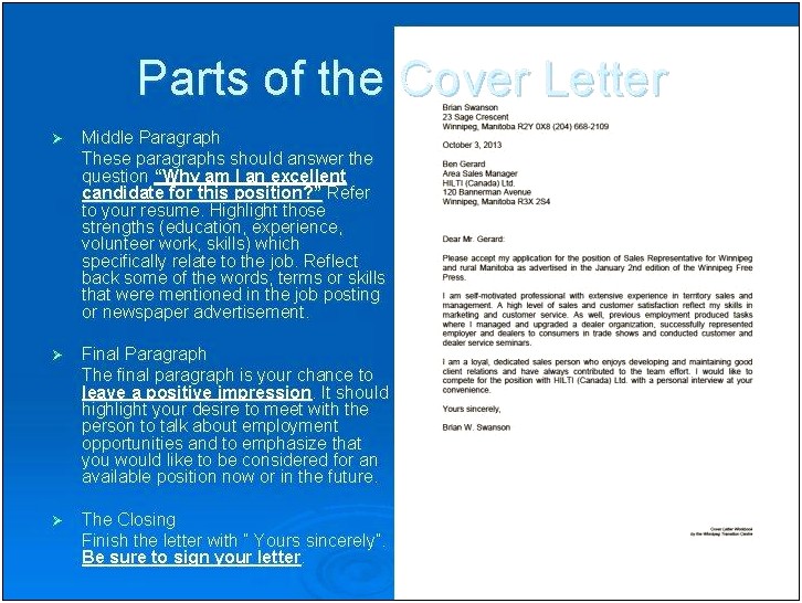 Parts Of A Cover Letter For Resume