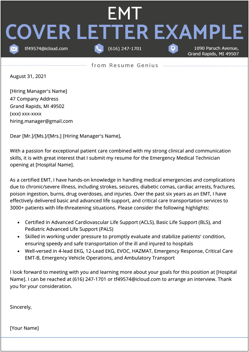 Patient Care Tech Resume And Cover Letter