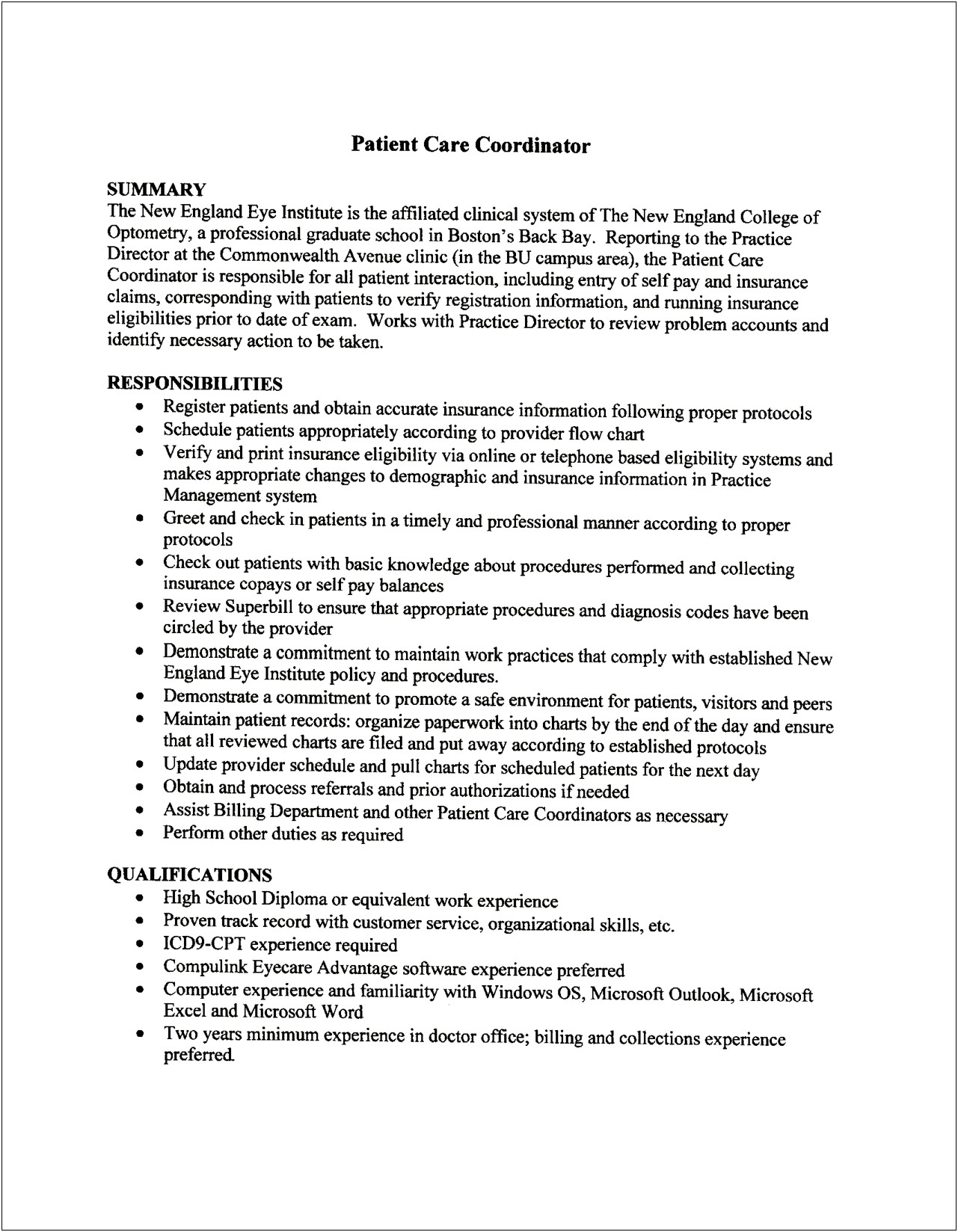 Patient Care Technician Duties Summary For Resume
