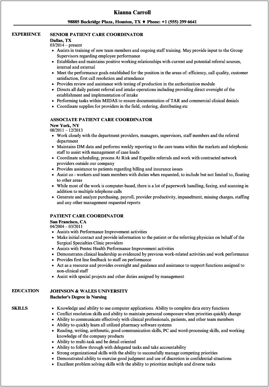 Patient Care Technician Job Descrption For Resume