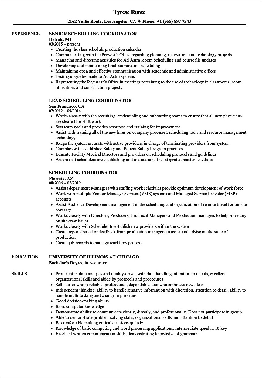 Patient Scheduler Job Description For Resume