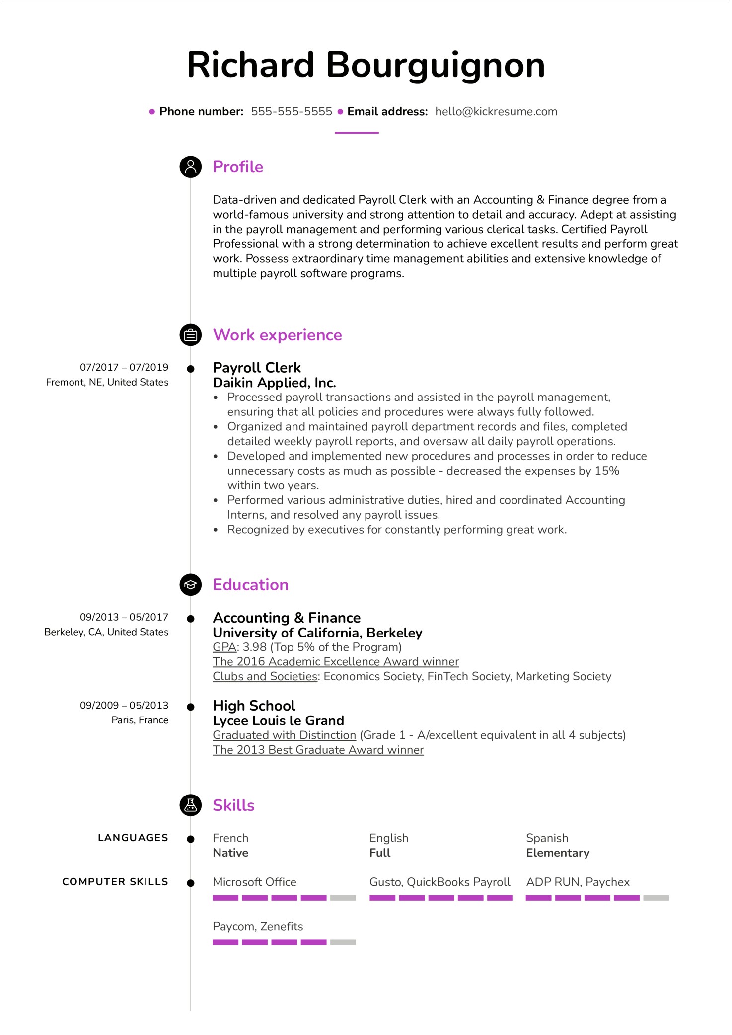 Payroll Accounting Specialist Sample Resume