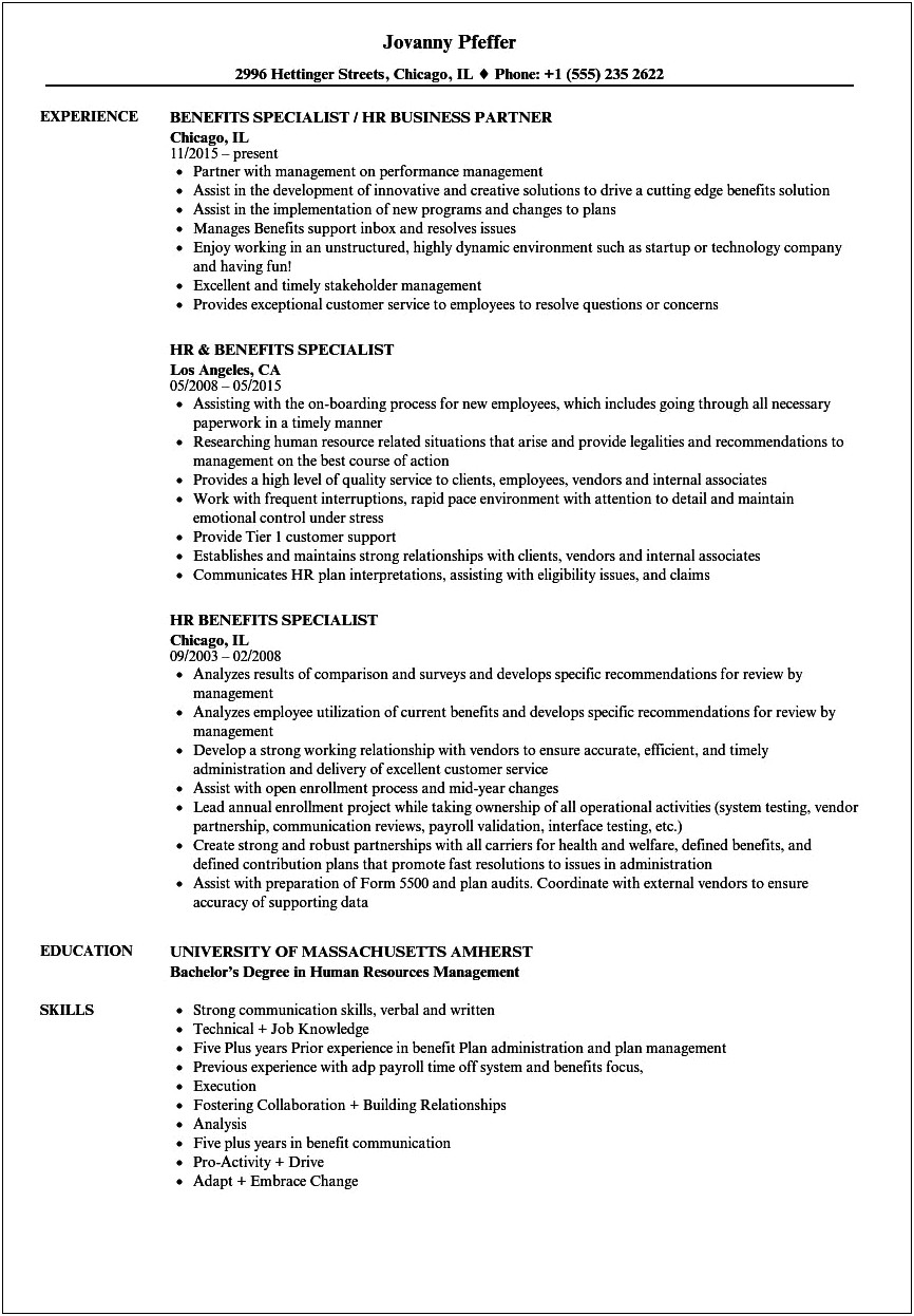 Payroll And Benefits Manager Resumes