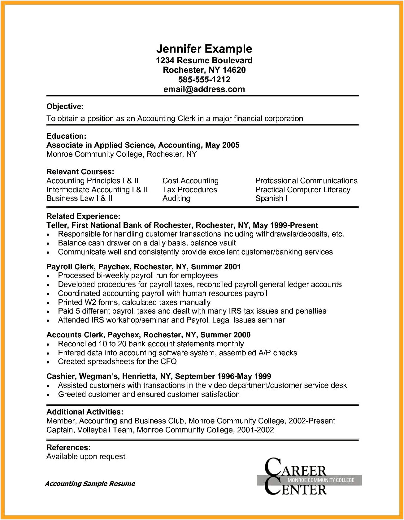 Payroll Clerk Job Description Resume