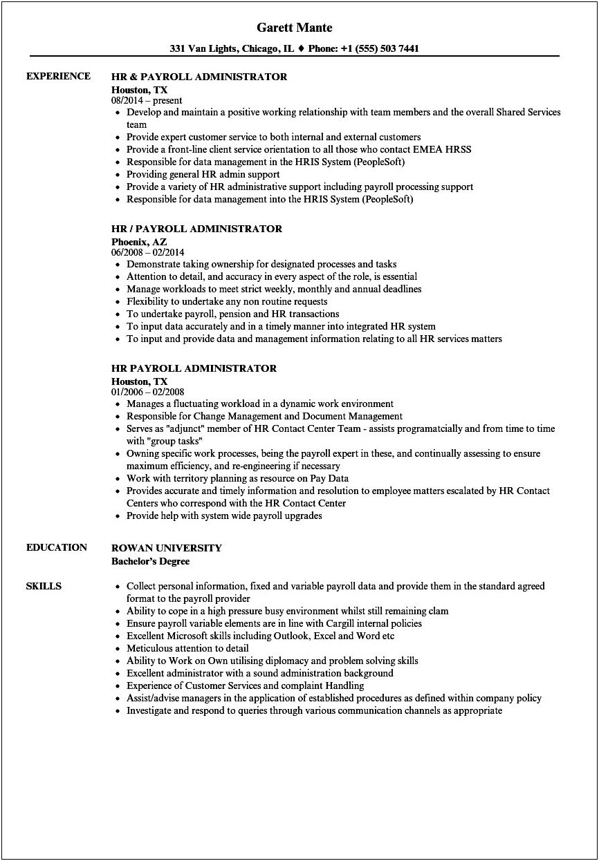 Payroll Manager Job Description For Resume