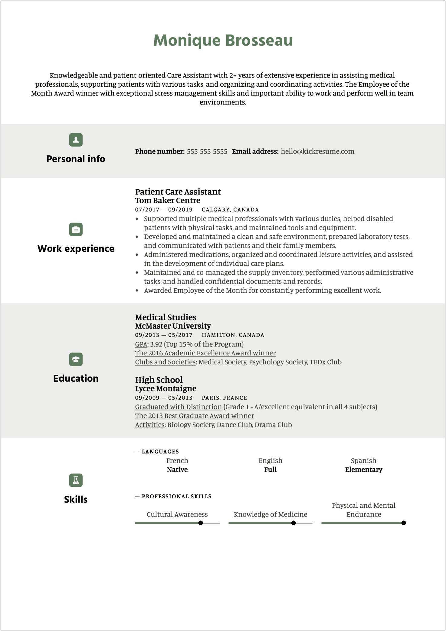 Pca Job Description On Resume