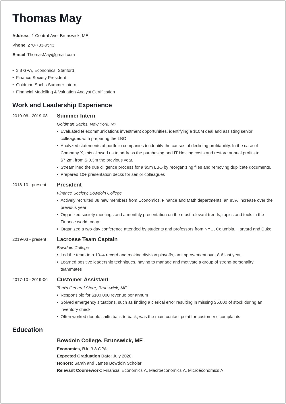 Pdf Investment Banking Associate Resume Example