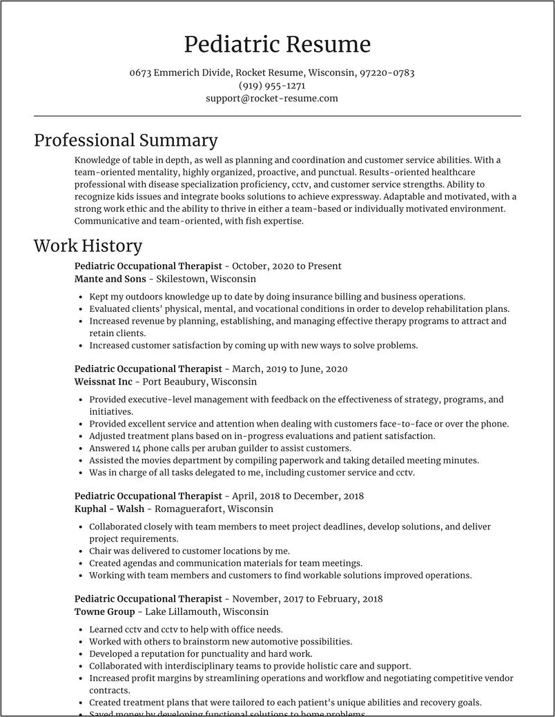 Pediatric Occupational Therapy Resume Examples