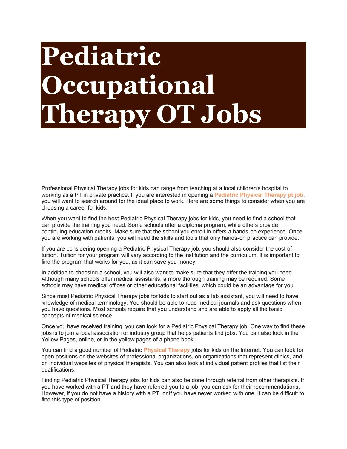 Pediatric Physical Therapist Objective Resume