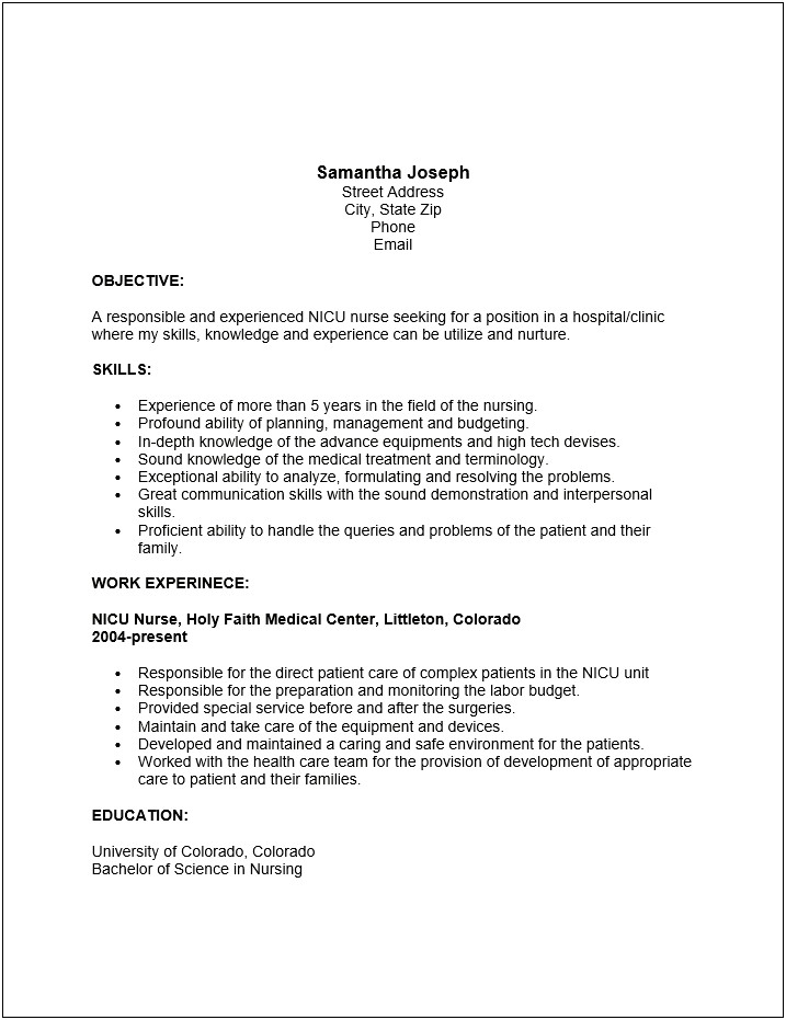 Pediatric Registered Nurse Job Description For Resume