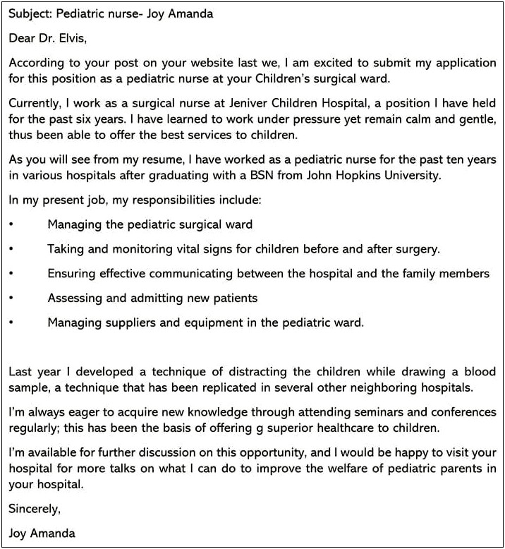 Pediatrician Resume Cover Letter Examples
