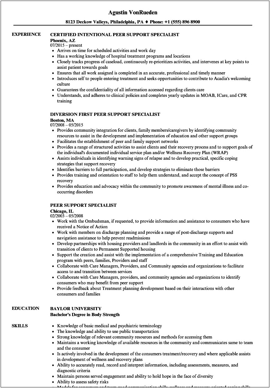 Peer Support Resume Printable Examples Of Resumes