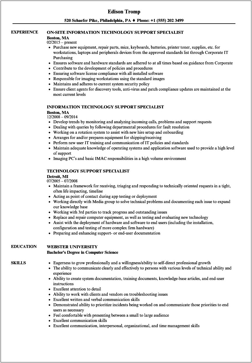 Peer Support Specialist Resume Example