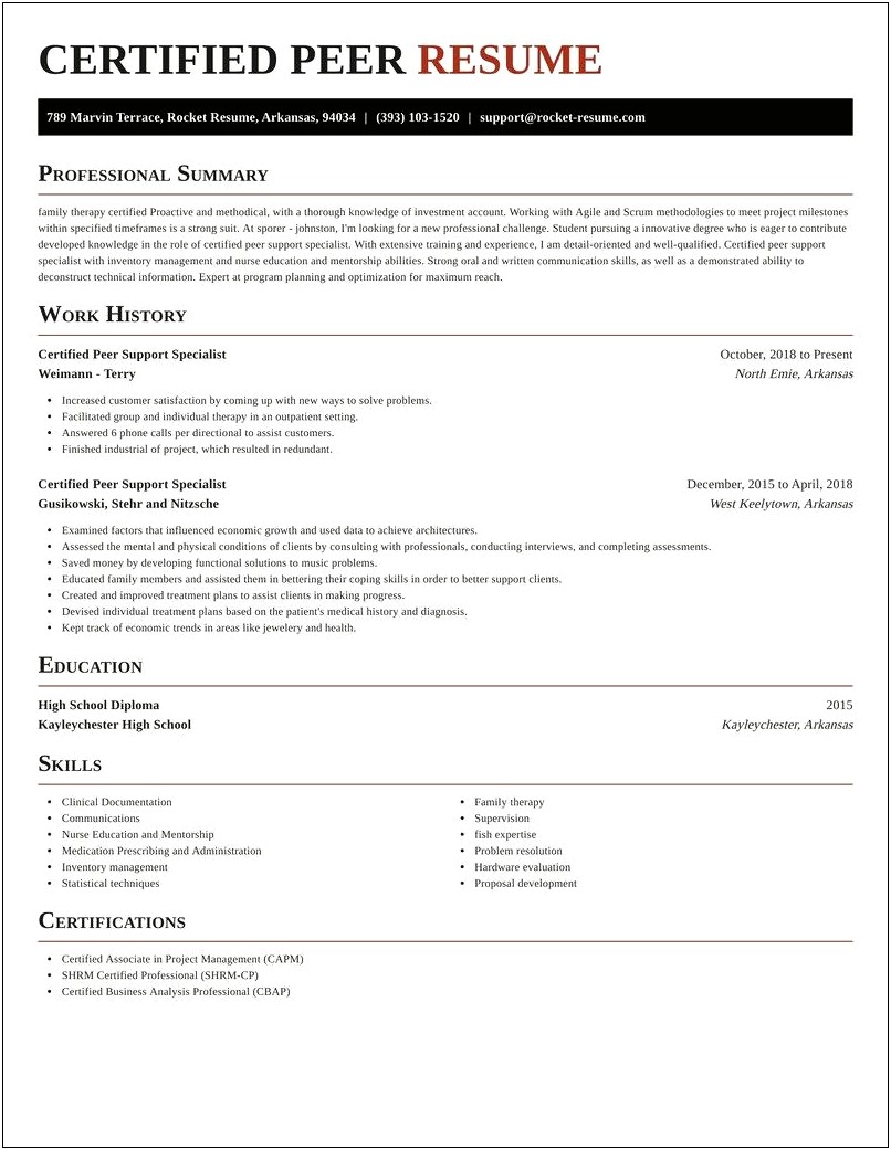 Peer Support Specialist Resume Objective