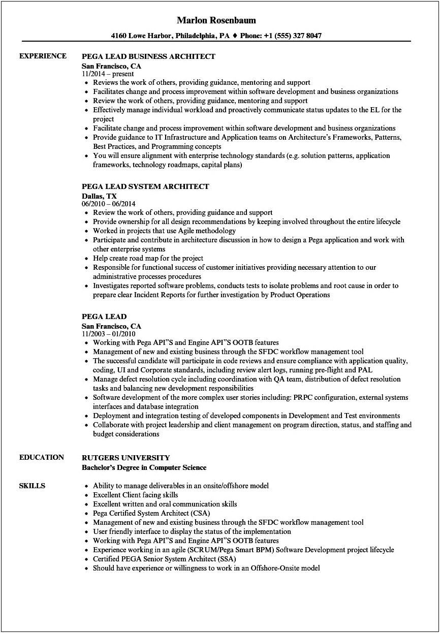 Pega Sample Resume With Years Experience