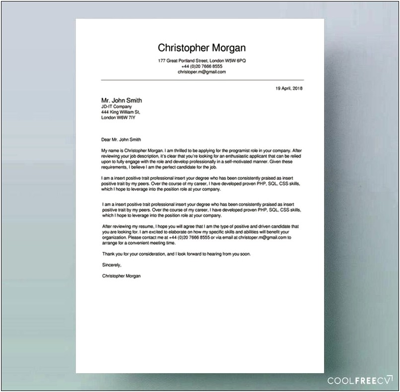 Perfect Example Of Resume And Cover Letter