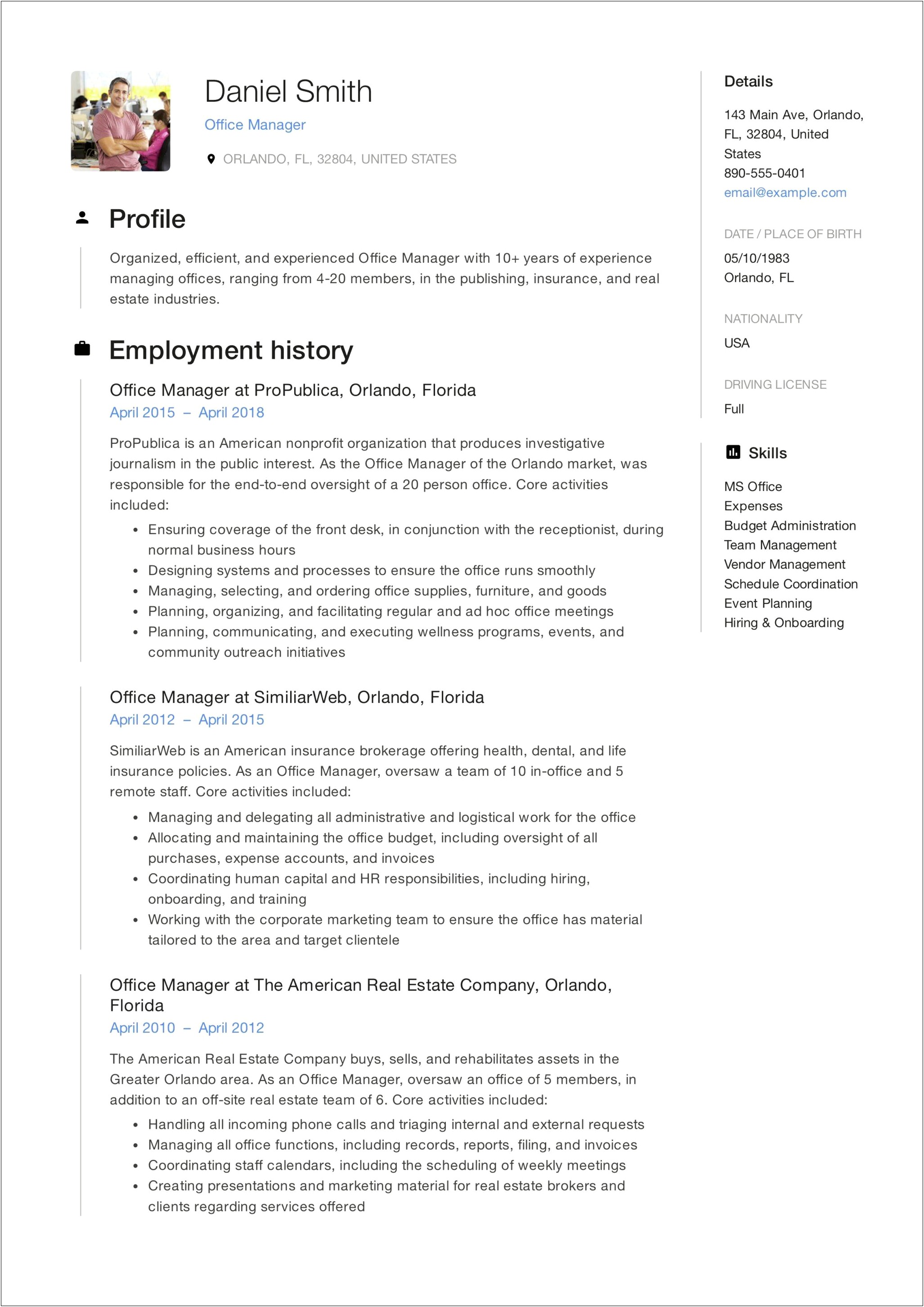 Perfect Office Manager Resume Template