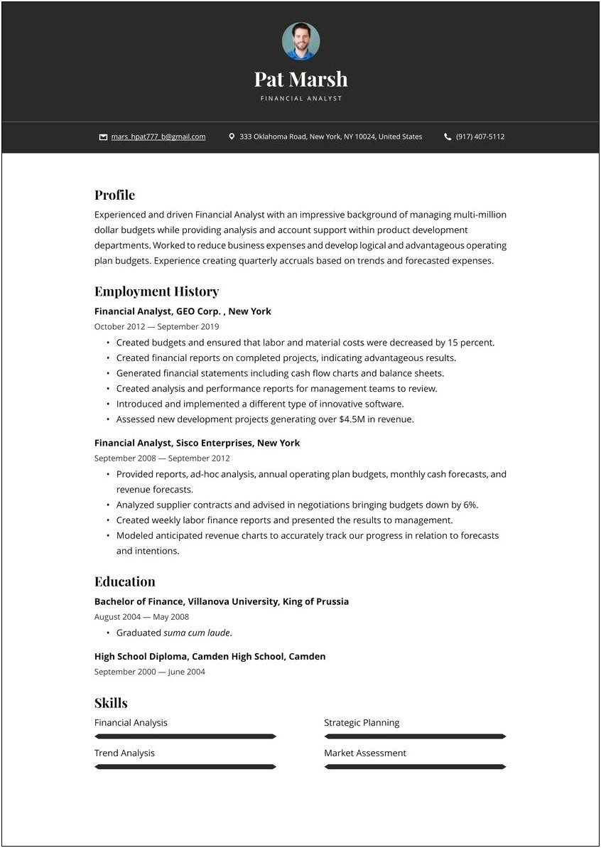 Perfect Resume Example Financial Analyst