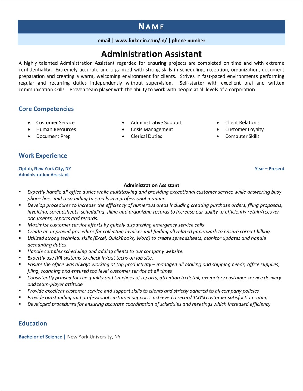 Perfect Resume For Administrative Job
