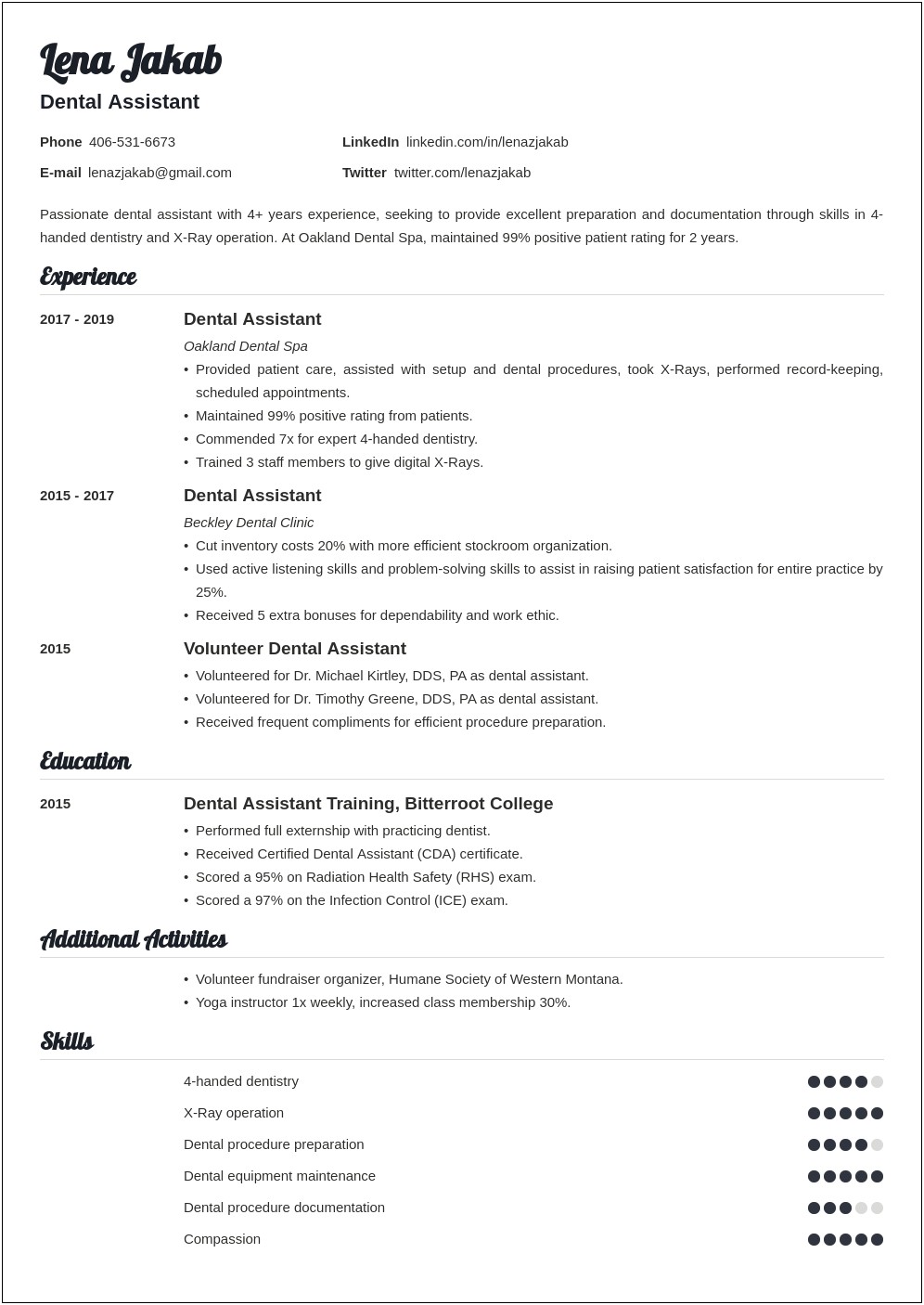 Perfect Resumes Examples For Dental Assistants