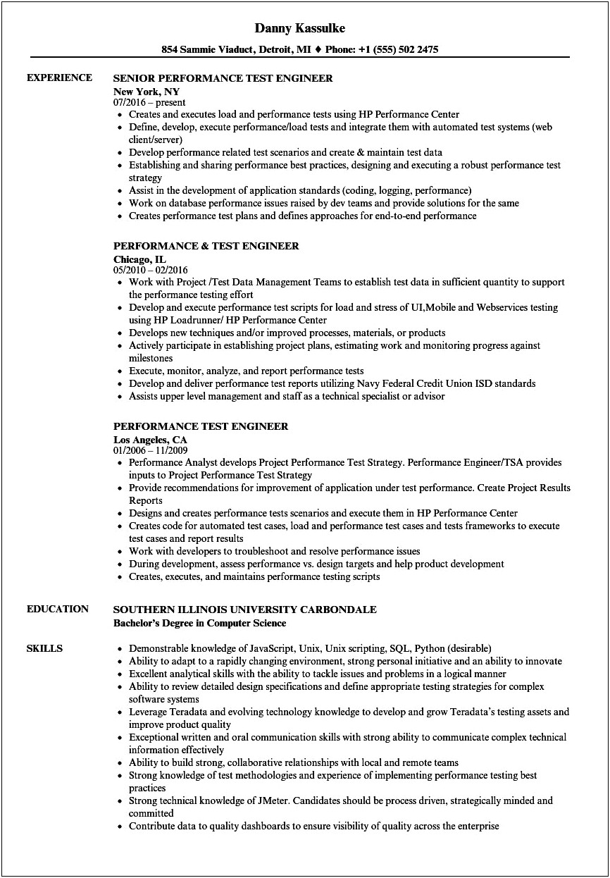 Performance Testing Resume For 3 Years In Experience