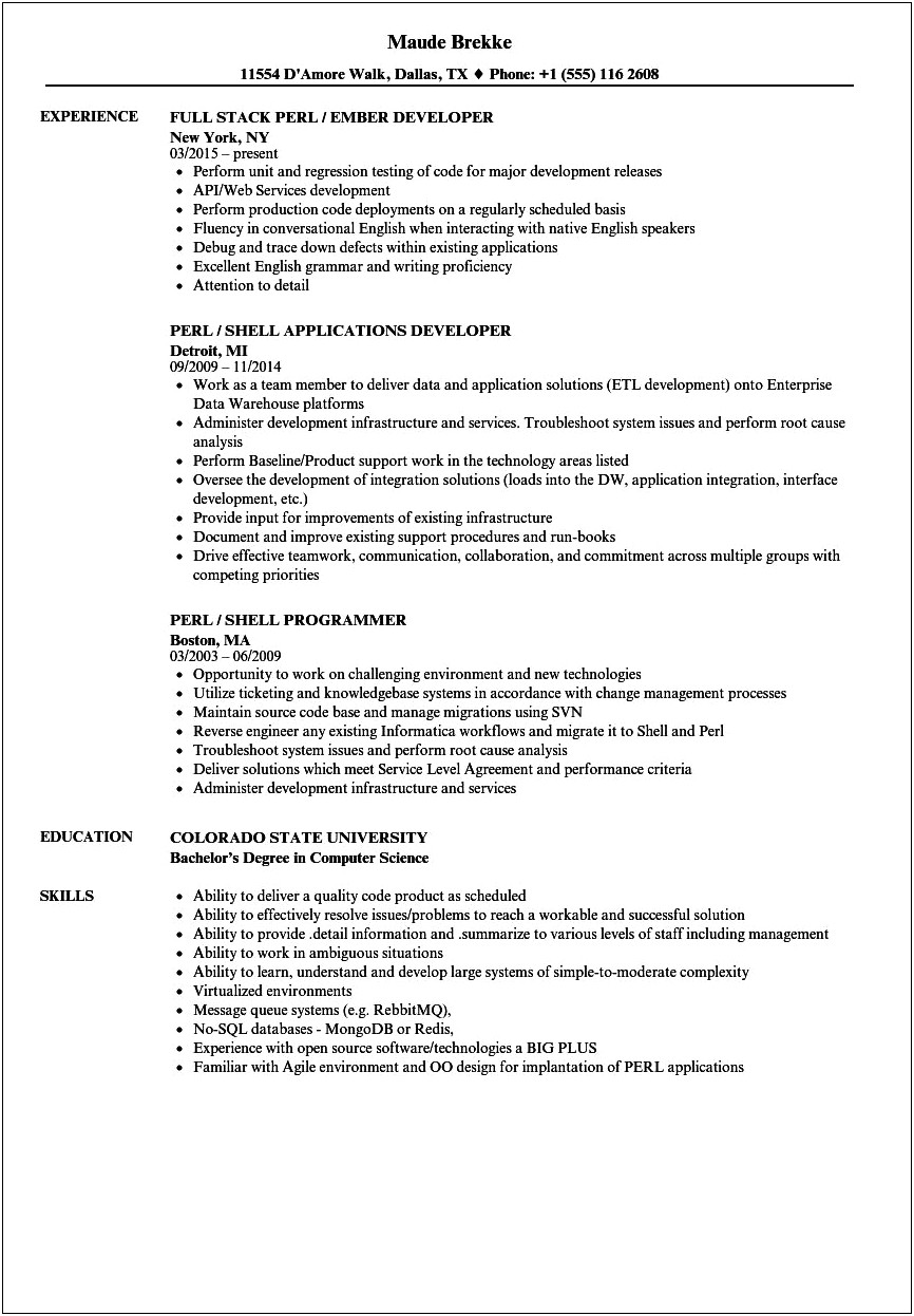 Perl Resume Sample For 10 Years Experience