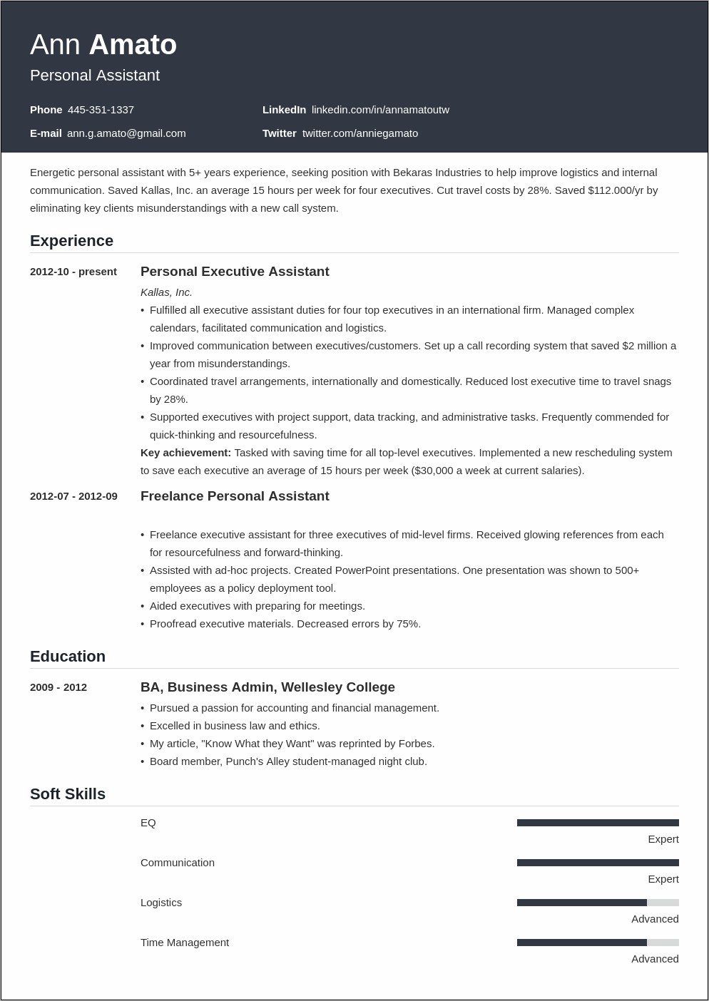 Personal Assistant Resume Examples Objective