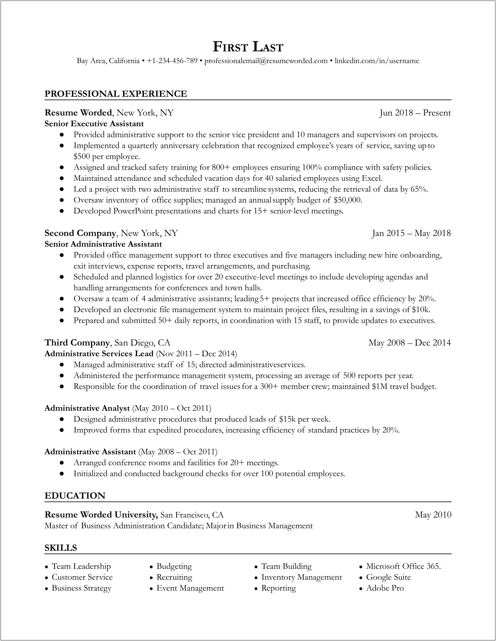 Personal Assistant To Ceo Resume Sample