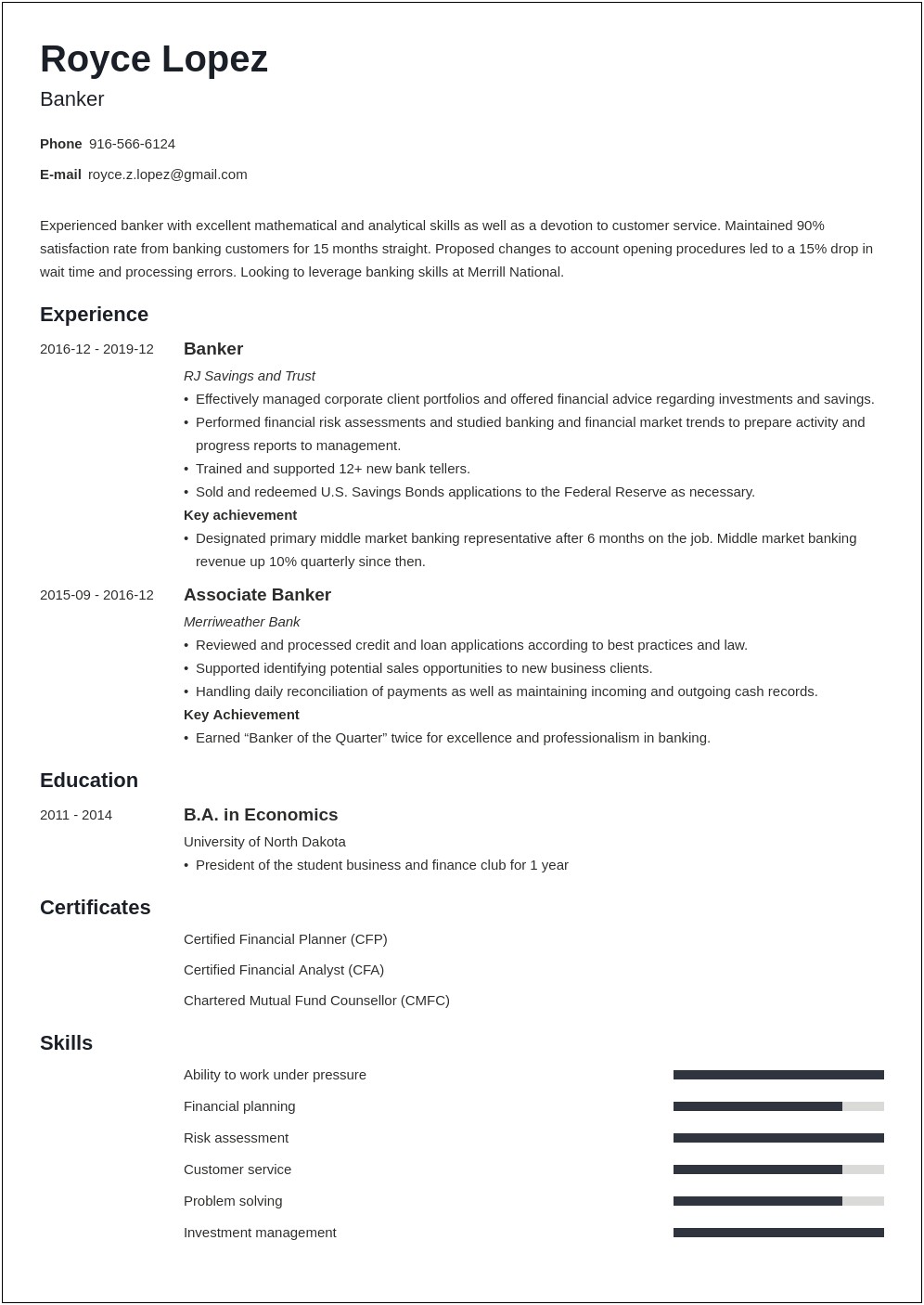 Personal Banker Resume Objective Examples