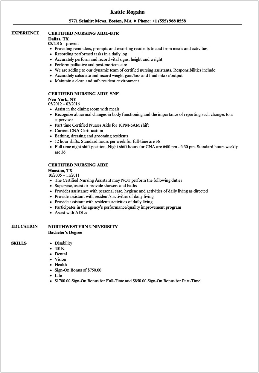 Personal Care Aide Resume Samples