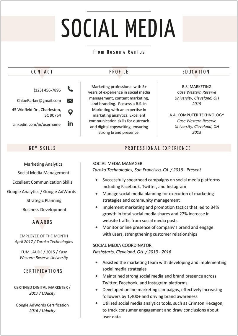 Personal Experience With Social Media Resume