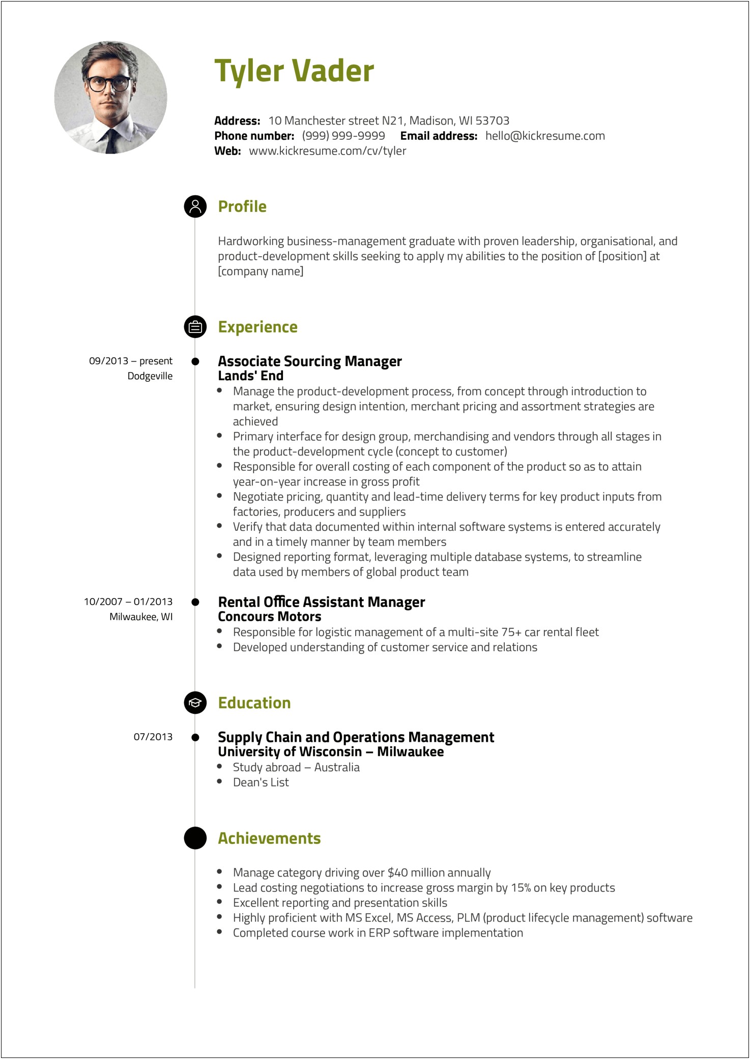 Personal Profile Example For Undergraduate Resume