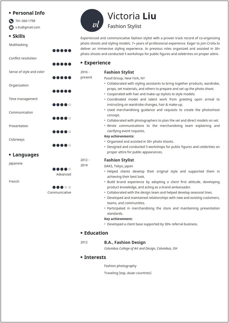 Personal Stylist Job Description Resume